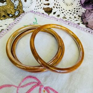 Vintage Pearlized Agate Marble Brown Bangle Set